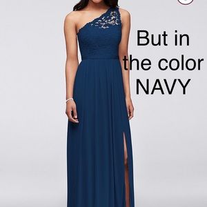David’s Bridal NAVY One Shoulder Bridesmaid Dress